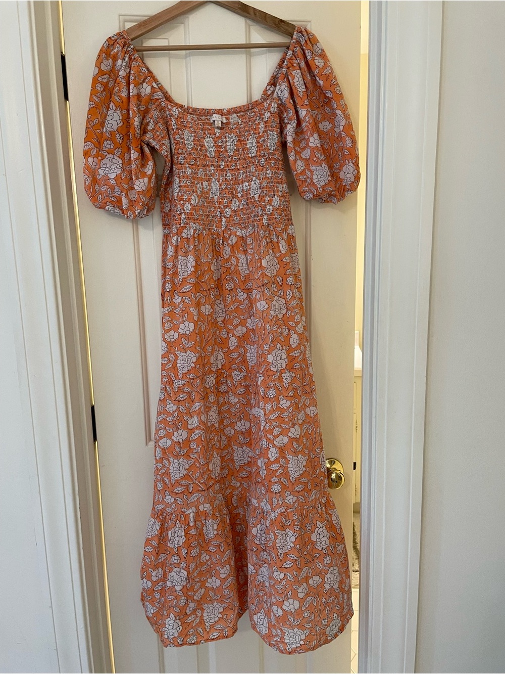 Tuckernuck Floral Dress, Cotton, Puff-Sleeve Smocked Maxi Dress